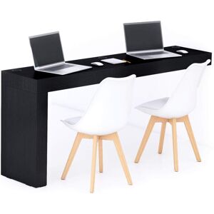 Mobili Fiver Table de bureau Evolution 180x40, Frêne Noir avec 1 pied et Chargeur Sans Fil