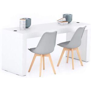 Mobili Fiver Table a manger Evolution 180x60 Frene Blanc avec 2 pieds et Chargeur Sans Fil