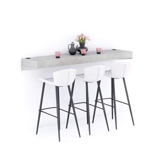 Mobili Fiver Table de bar murale Evolution 180x40, Gris Béton avec Chargeur Sans Fil