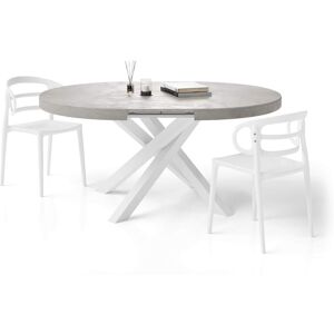 Mobili Fiver Table ronde extensible Emma120 160 cm Gris Beton avec pieds blancs croises