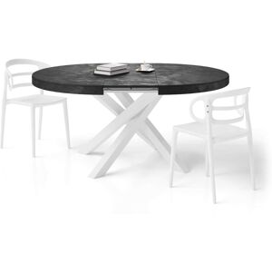 Mobili Fiver Table ronde extensible Emma, 120-160 cm, Noir Beton, avec pieds blancs croises