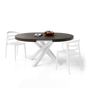 Mobili Fiver Table ronde extensible Emma 120 160 cm Noyer americain avec pieds blancs croises