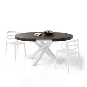 Mobili Fiver Table ronde extensible Emma, 120-160 cm, Noyer américain, avec pieds blancs croisés