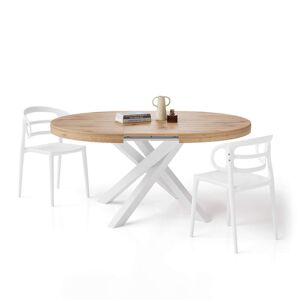 Mobili Fiver Table ronde extensible Emma 120 160 cm Bois Rustique avec pieds blancs croises