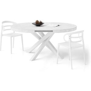 Mobili Fiver Table ronde extensible Emma, 120-160 cm, Blanc Beton avec pieds blancs croises