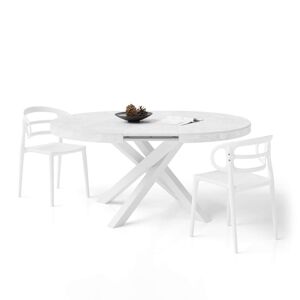 Mobili Fiver Table ronde extensible Emma, 120-160 cm, Blanc Béton avec pieds blancs croisés