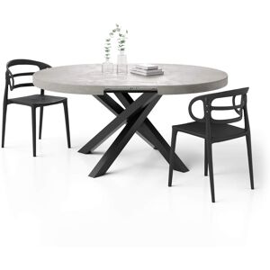 Mobili Fiver Table ronde extensible Emma, 120-160 cm, Gris Beton, avec pieds noirs croises