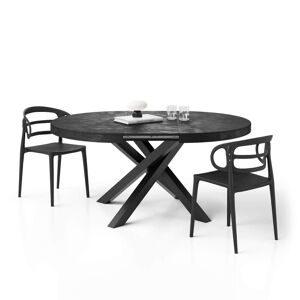 Mobili Fiver Table ronde extensible Emma, 120-160 cm, Noir Béton, avec pieds noirs croisés