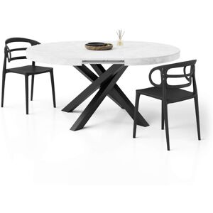 Mobili Fiver Table ronde extensible Emma, 120-160 cm, Blanc Beton avec pieds noirs croises