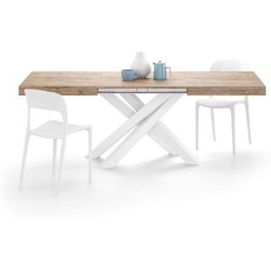 Mobili Fiver Table Extensible Emma 140(220)x90 cm, Chêne naturel avec Pieds Croisés Blancs