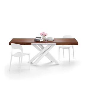 Mobili Fiver Table Extensible Emma 140(220)x90 cm, Noyer avec Pieds Croises Blancs