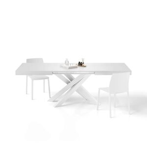 Mobili Fiver Table Extensible Emma 140220x90 cm Frene Blanc avec Pieds Croises Blancs