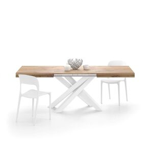 Mobili Fiver Table Extensible Emma 140(220)x90 cm, Bois rustique avec Pieds Croises Blancs