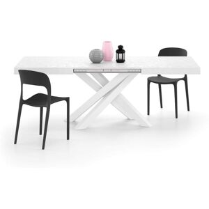 Mobili Fiver Table Extensible Emma 140(220)x90 cm, Blanc Beton avec Pieds Croises Blancs