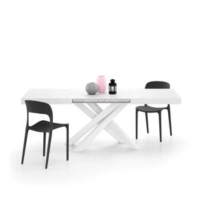 Mobili Fiver Table Extensible Emma 140(220)x90 cm, Blanc Béton avec Pieds Croisés Blancs