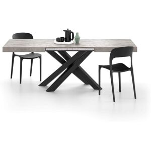 Mobili Fiver Table Extensible Emma 140(220)x90 cm, Gris Beton avec Pieds Croises Noirs