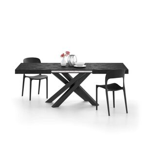 Mobili Fiver Table Extensible Emma 140(220)x90 cm, Noir Béton avec Pieds Croisés Noirs