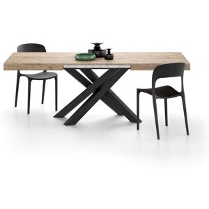 Mobili Fiver Table Extensible Emma 140(220)x90 cm, Chene naturel avec Pieds Croises Noirs