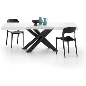 Mobili Fiver Table Extensible Emma 140(220)x90 cm, Blanc Beton avec Pieds Croises Noirs