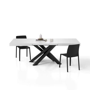 Mobili Fiver Table Extensible Emma 140(220)x90 cm, Frene Blanc avec Pieds Croises Noirs