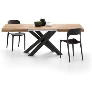 Mobili Fiver Table Extensible Emma 140(220)x90 cm, Bois rustique avec Pieds Croises Noirs