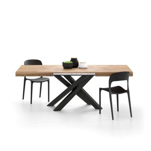 Mobili Fiver Table Extensible Emma 140(220)x90 cm, Bois rustique avec Pieds Croisés Noirs