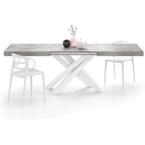 Mobili Fiver Table Extensible Emma 160(240)x90 cm, Gris Beton avec Pieds Croises Blancs