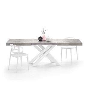 Mobili Fiver Table Extensible Emma 160(240)x90 cm, Gris Béton avec Pieds Croisés Blancs
