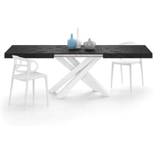 Mobili Fiver Table Extensible Emma 160(240)x90 cm, Noir Beton avec Pieds Croises Blancs