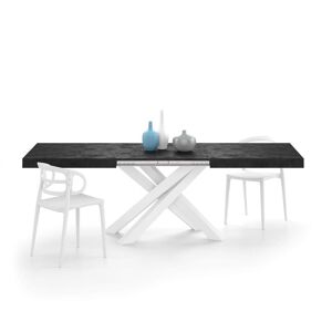 Mobili Fiver Table Extensible Emma 160(240)x90 cm, Noir Béton avec Pieds Croisés Blancs