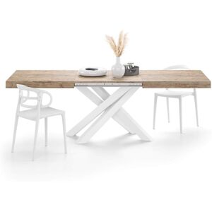 Mobili Fiver Table Extensible Emma 160(240)x90 cm, Chene naturel avec Pieds Croises Blancs