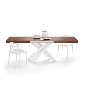Mobili Fiver Table Extensible Emma 160(240)x90 cm, Noyer avec Pieds Croises Blancs