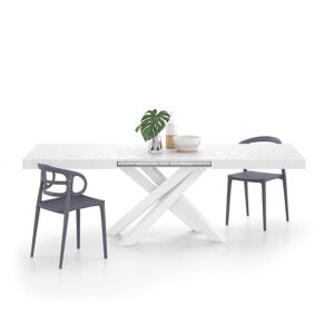 Mobili Fiver Table Extensible Emma 160(240)x90 cm, Blanc beton avec Pieds Croises Blancs