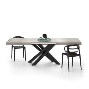 Mobili Fiver Table Extensible Emma 160(240)x90 cm, Gris Beton avec Pieds Croises Noirs