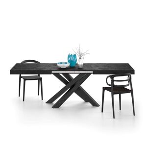 Mobili Fiver Table Extensible Emma 160(240)x90 cm, Noir Beton avec Pieds Croises Noirs