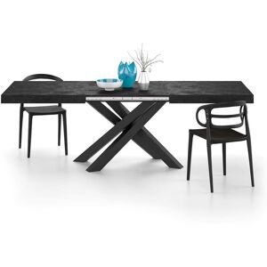 Mobili Fiver Table Extensible Emma 160(240)x90 cm, Noir Béton avec Pieds Croisés Noirs