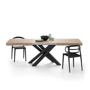 Mobili Fiver Table Extensible Emma 160(240)x90 cm, Chêne naturel avec Pieds Croisés Noirs