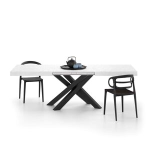 Mobili Fiver Table Extensible Emma 160(240)x90 cm, Blanc Béton avec Pieds Croisés Noirs