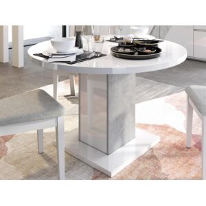 Mobistoxx Table repas GOLIATH ronde 120 cm blanc brillant/béton avec allonge