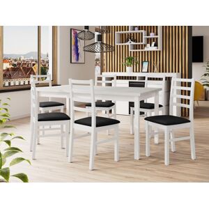 Mobistoxx Table repas ALMATA 160   200 cm blanc avec 6 chaises coussins noir