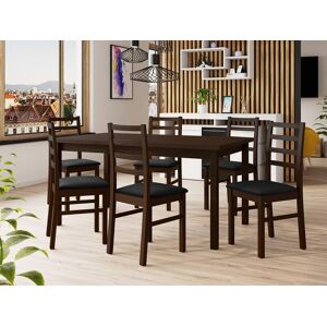 Mobistoxx Table repas ALMATA 160 > 200 cm marron avec 6 chaises coussins noir