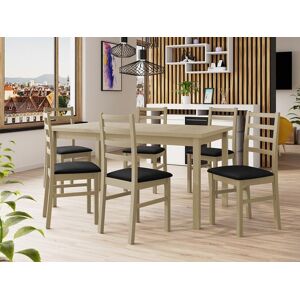 Mobistoxx Table repas ALMATA 160 > 200 cm sonoma avec 6 chaises coussins noir