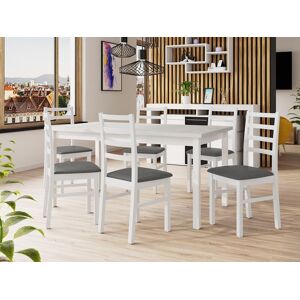 Mobistoxx Table repas ALMATA 160  200 cm blanc avec 6 chaises coussins gris