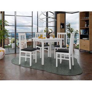 Mobistoxx Table repas AMENO 80  110 cm blanc avec 4 chaises coussins noir