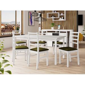 Mobistoxx Table repas ALMANAC 160  200 cm blanc avec 6 chaises coussins vert