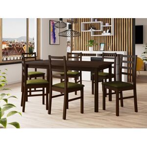 Mobistoxx Table repas ALMANAC 160  200 cm marron avec 6 chaises coussins vert