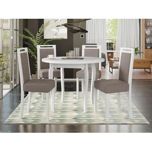 Mobistoxx Table repas ALOIS Ø 100 cm blanc avec 4 chaises coussins taupe