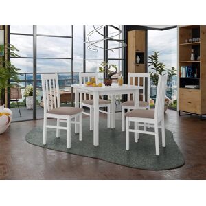 Mobistoxx Table repas ALITORA 80 > 110 cm blanc avec 4 chaises coussins taupe