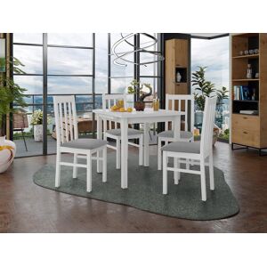 Mobistoxx Table repas ALITORA 80 > 110 cm blanc avec 4 chaises coussins gris