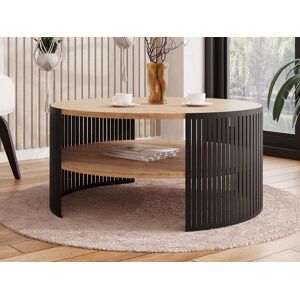 Mobistoxx Table basse ronde ZINZARA Ø 75 cm noir/chene artisan